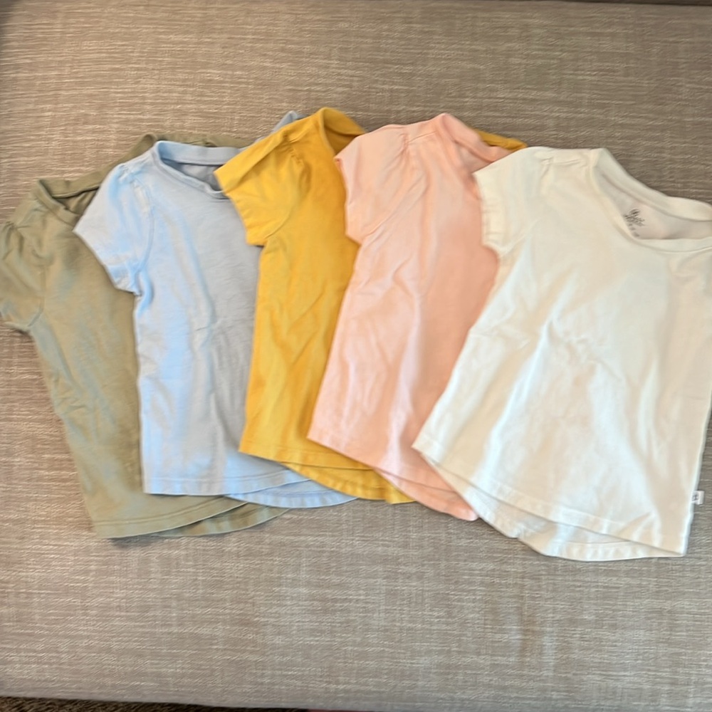 Honest Baby 5 TEES-Soft Cotton T-Shirts - Blue, White, Green, mustard, and pink.